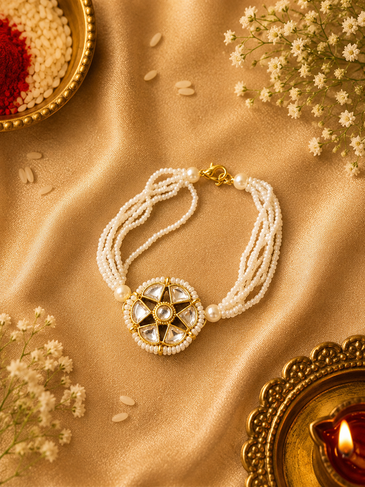 Pearl Kundan Bracelet Rakhi for Bhabhi