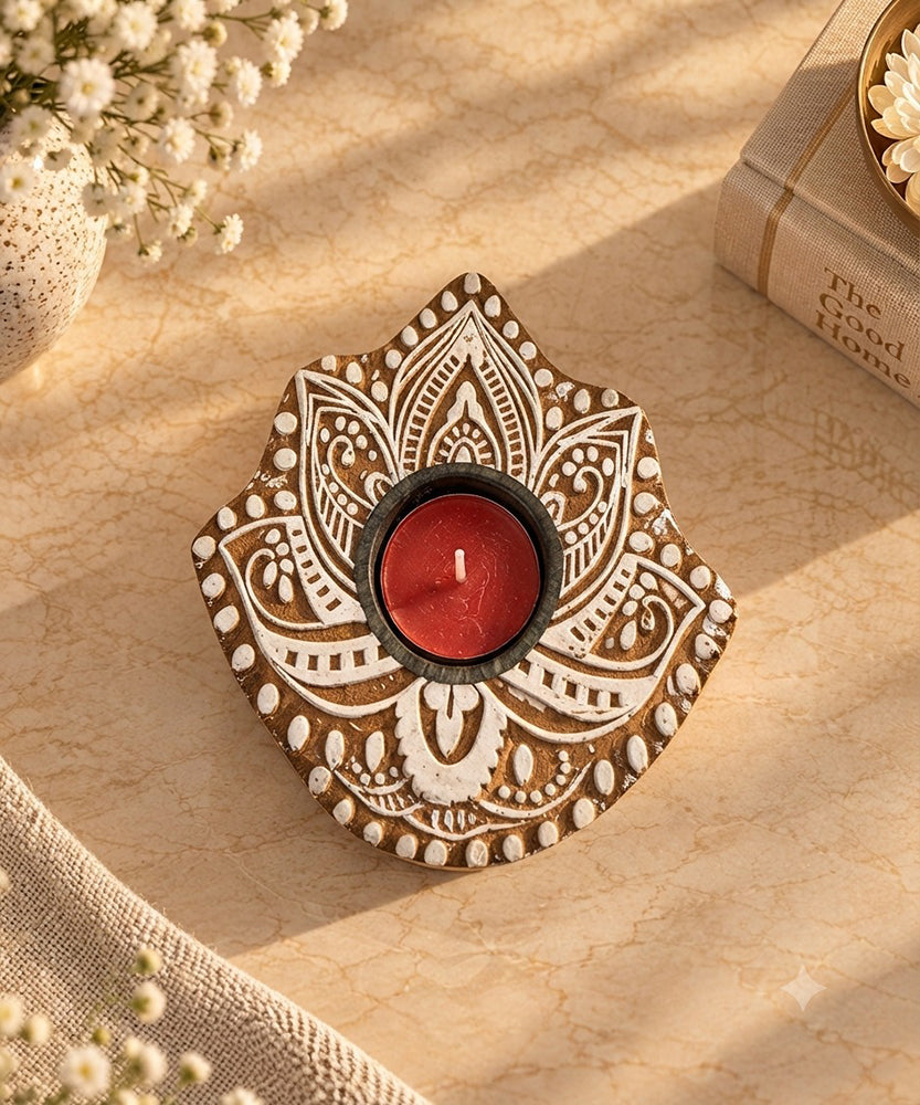 Hand block tea light holder