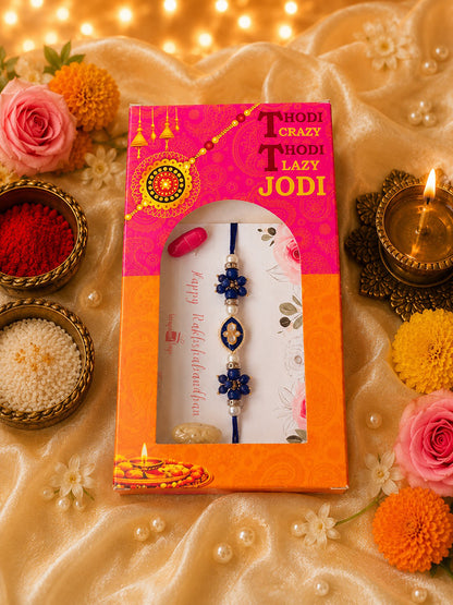 Navy Kundan Evil Eye Rakhi for Bhai