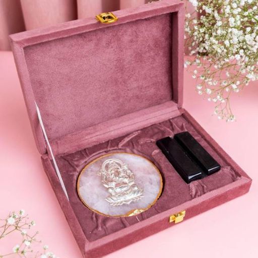 Rose Quartz Coaster with Silver Coin