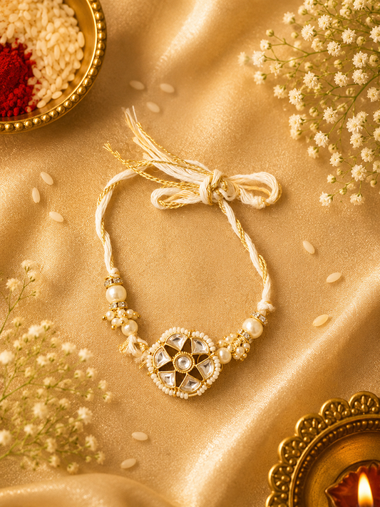 Pearl Kundan Rakhi for Bhai
