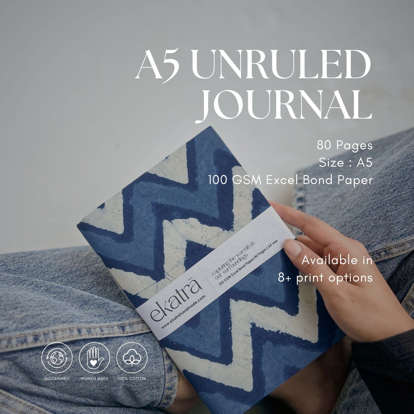 Handcrafted Sustainable A5 Unruled 100 GSM Paper Journal by Ekatra