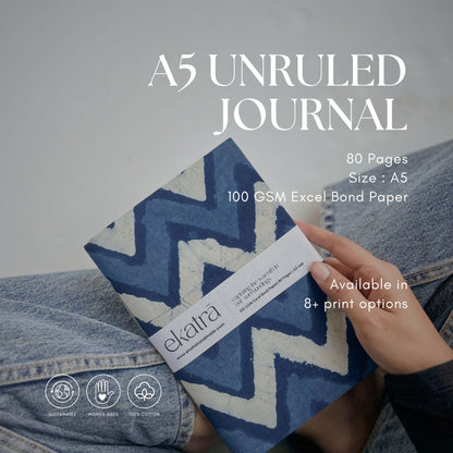 Handcrafted Sustainable A5 Unruled 100 GSM Paper Journal by Ekatra