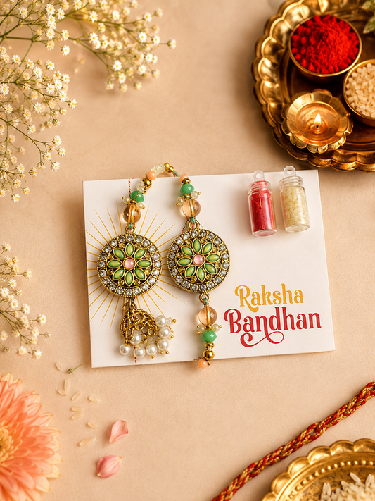 Mint Sitara Lumba Rakhi Set for Bhai-Bhabhi