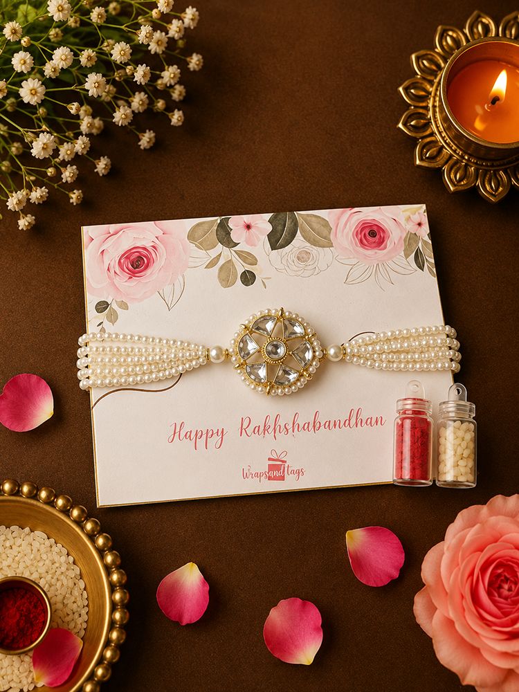 Pearl Kundan Bracelet Rakhi for Bhabhi