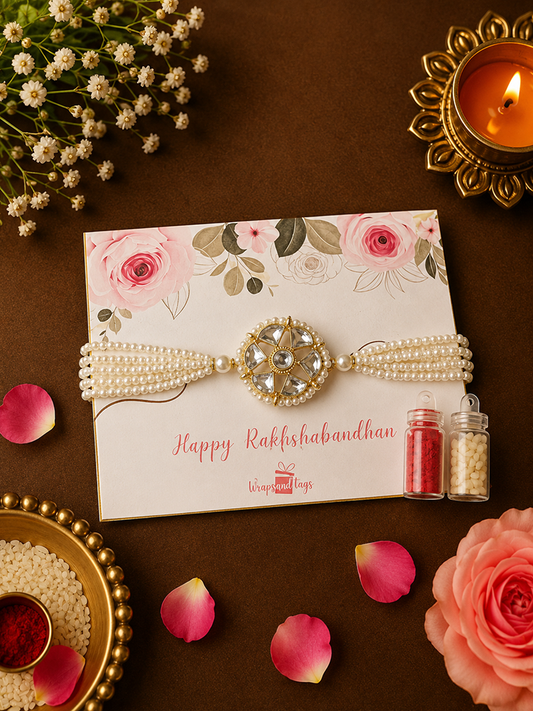 Pearl Kundan Bracelet Rakhi for Bhabhi