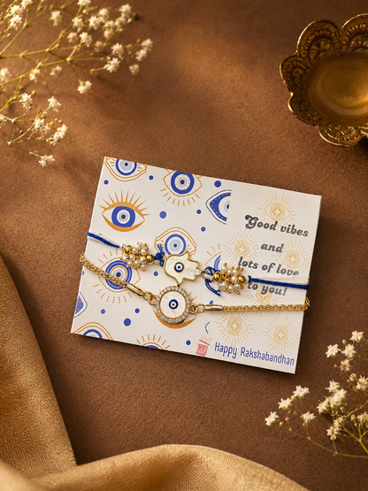 Evil Eye Hamsa Duo Rakhi Set for Bhai-Bhabhi