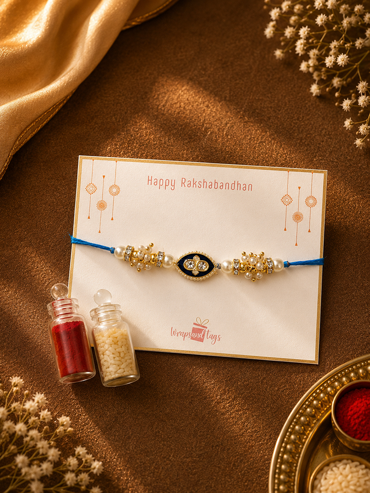Navy Kundan Evil Eye Rakhi for Bhai