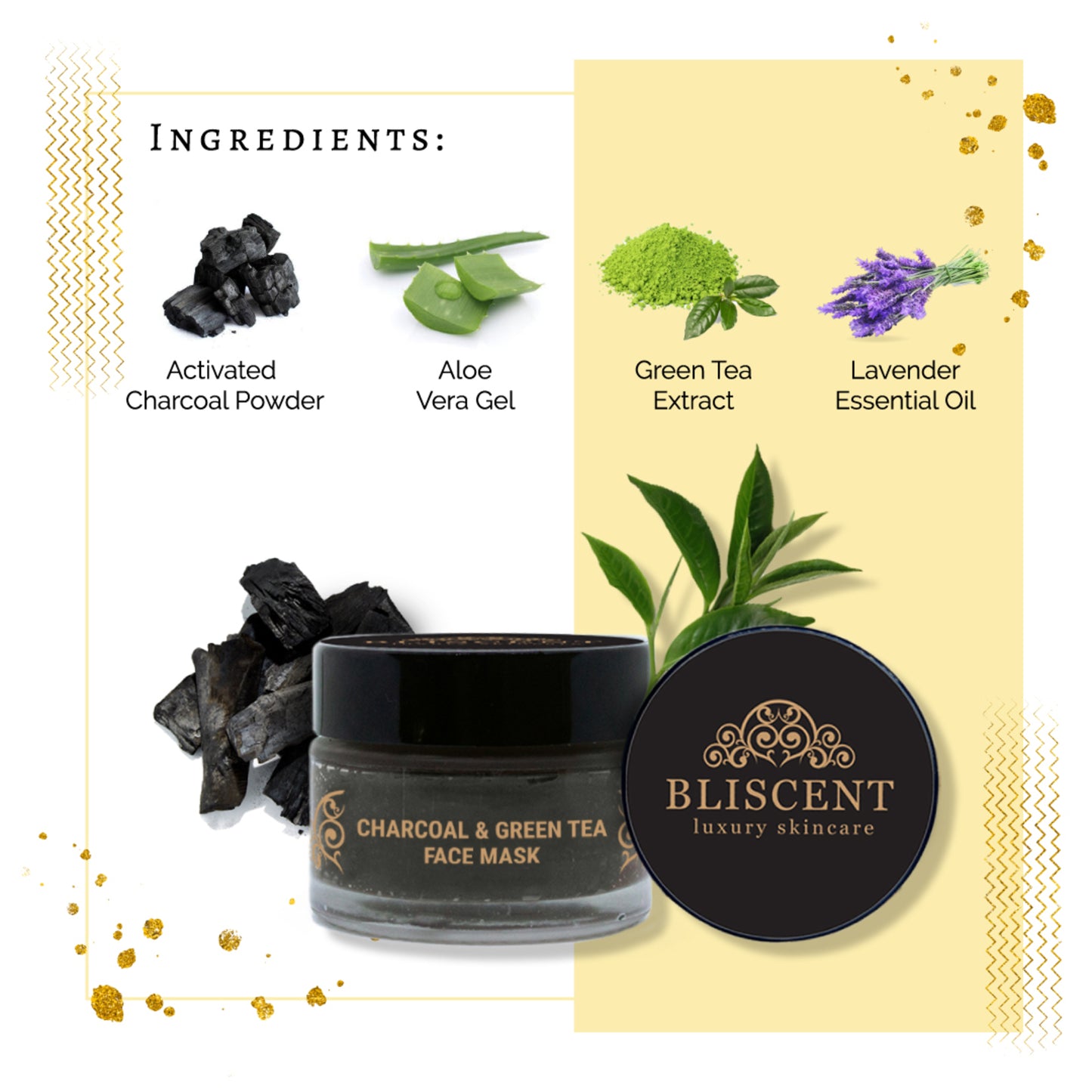 BLISCENT Charcoal & Green Tea Face Mask