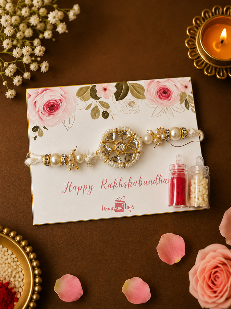 Pearl Kundan Rakhi for Bhai