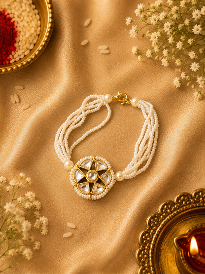 Pearl Kundan Bracelet Rakhi for Bhabhi