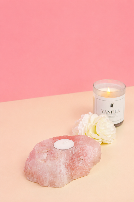 Rose Quartz With Tea Light Candle