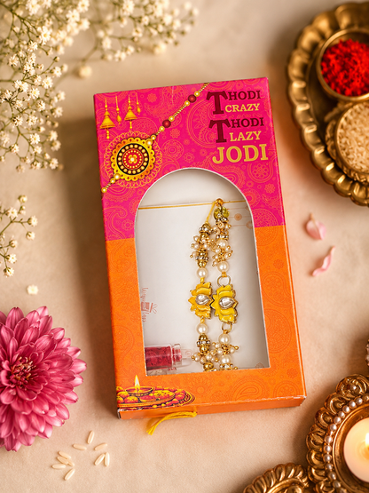 Yellow Kamal Rakhi Set for Bhai-Bhabhi