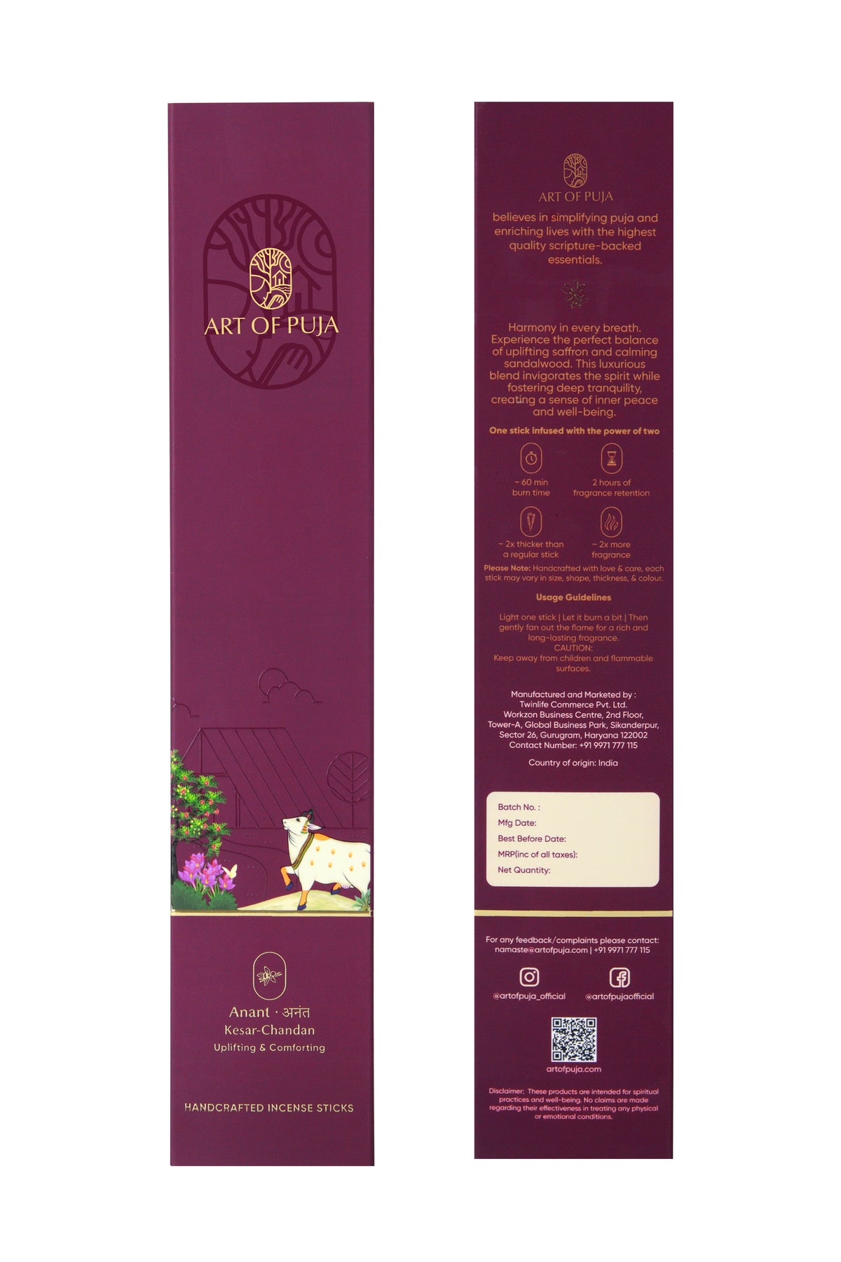 Kesar-Chandan Handcrafted Incense Sticks | Anant अनंत