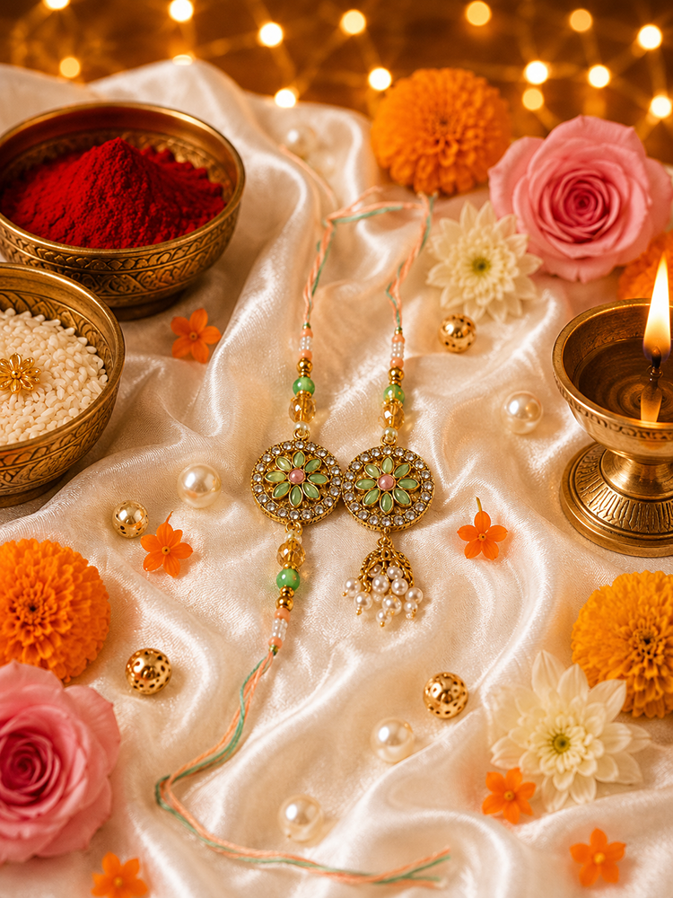 Mint Sitara Lumba Rakhi Set for Bhai-Bhabhi