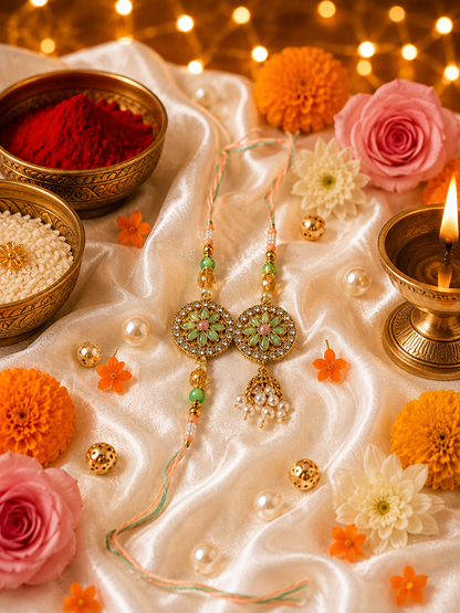 Mint Sitara Lumba Rakhi Set for Bhai-Bhabhi