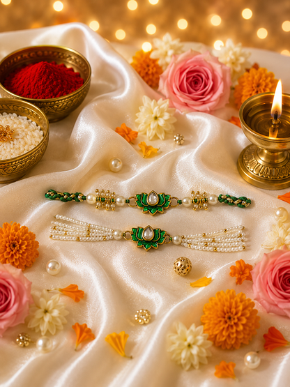 Yellow Kamal Rakhi Set for Bhai-Bhabhi
