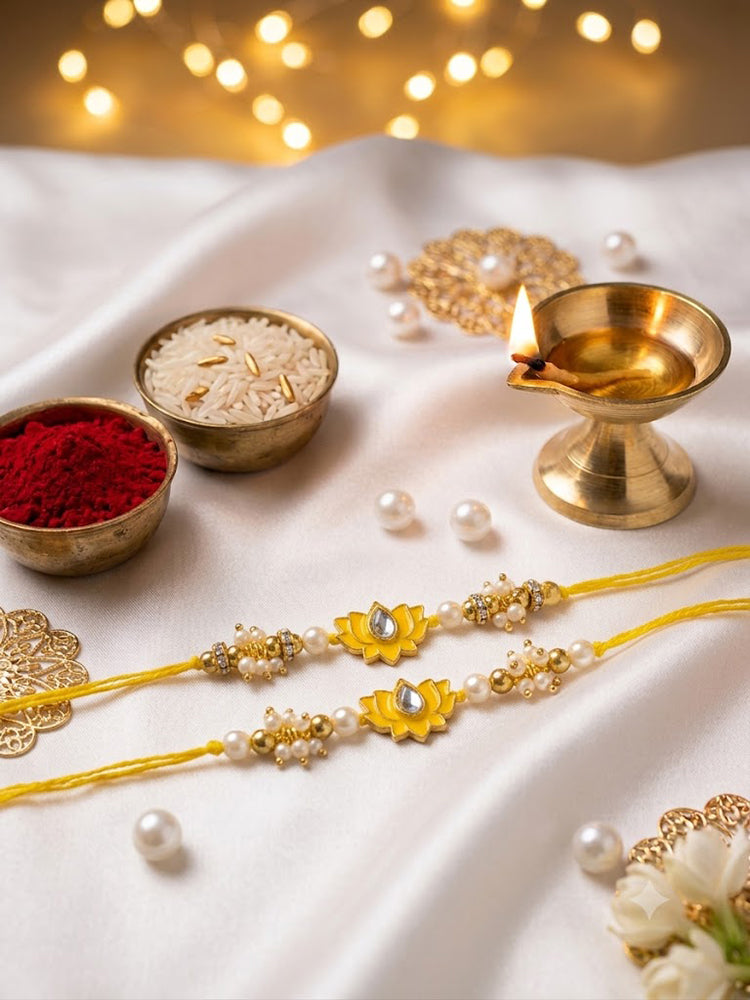 Yellow Kamal Rakhi Set for Bhai-Bhabhi
