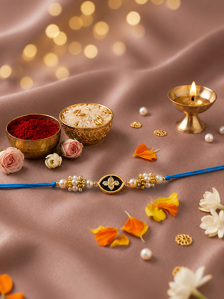 Navy Kundan Evil Eye Rakhi for Bhai