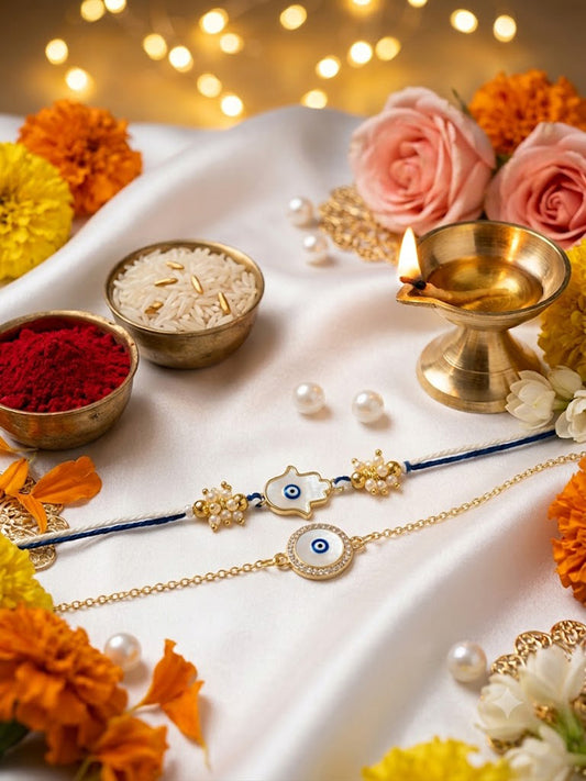 Evil Eye Hamsa Duo Rakhi Set for Bhai-Bhabhi