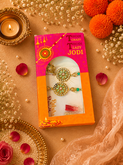 Mint Sitara Lumba Rakhi Set for Bhai-Bhabhi