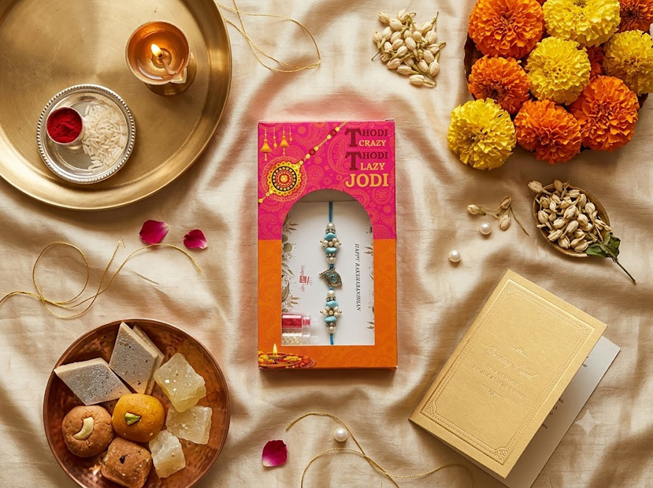 Peacock Feather Blue Bead Rakhi for Bhai