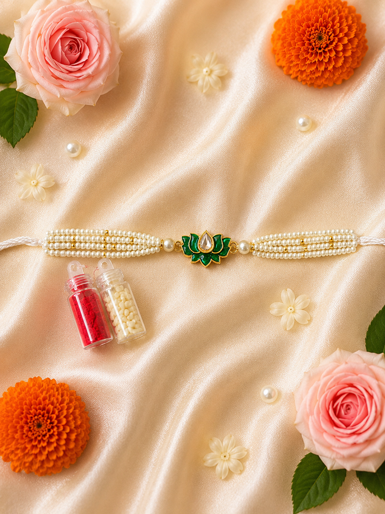 Emerald Kamal Bracelet Rakhi for Bhabhi