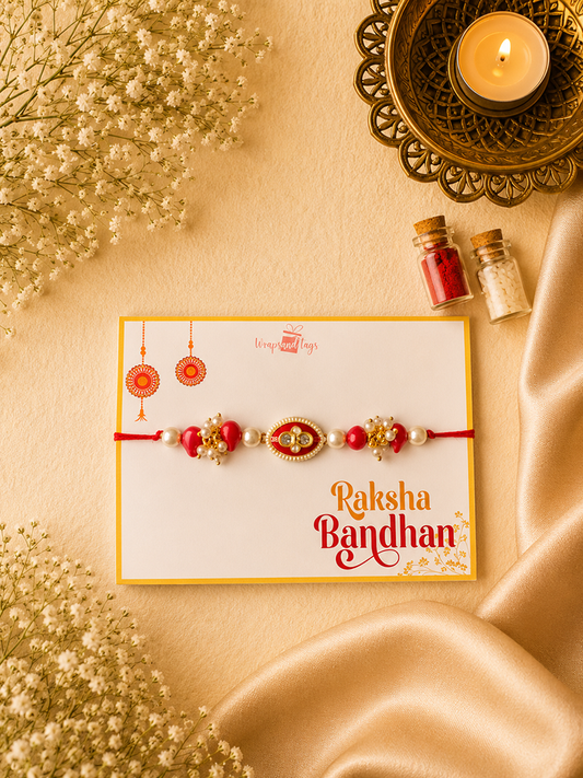 Coral Kundan Rakhi for Bhai