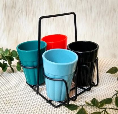 Multicolour cutting chai set of 4