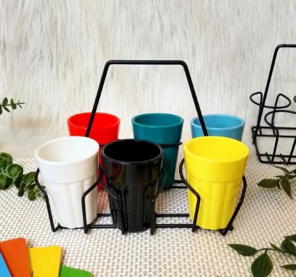 Multicolour cutting chai set of 6