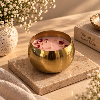 Rose Petal Gold Metallic Hand-Poured Scented Candle