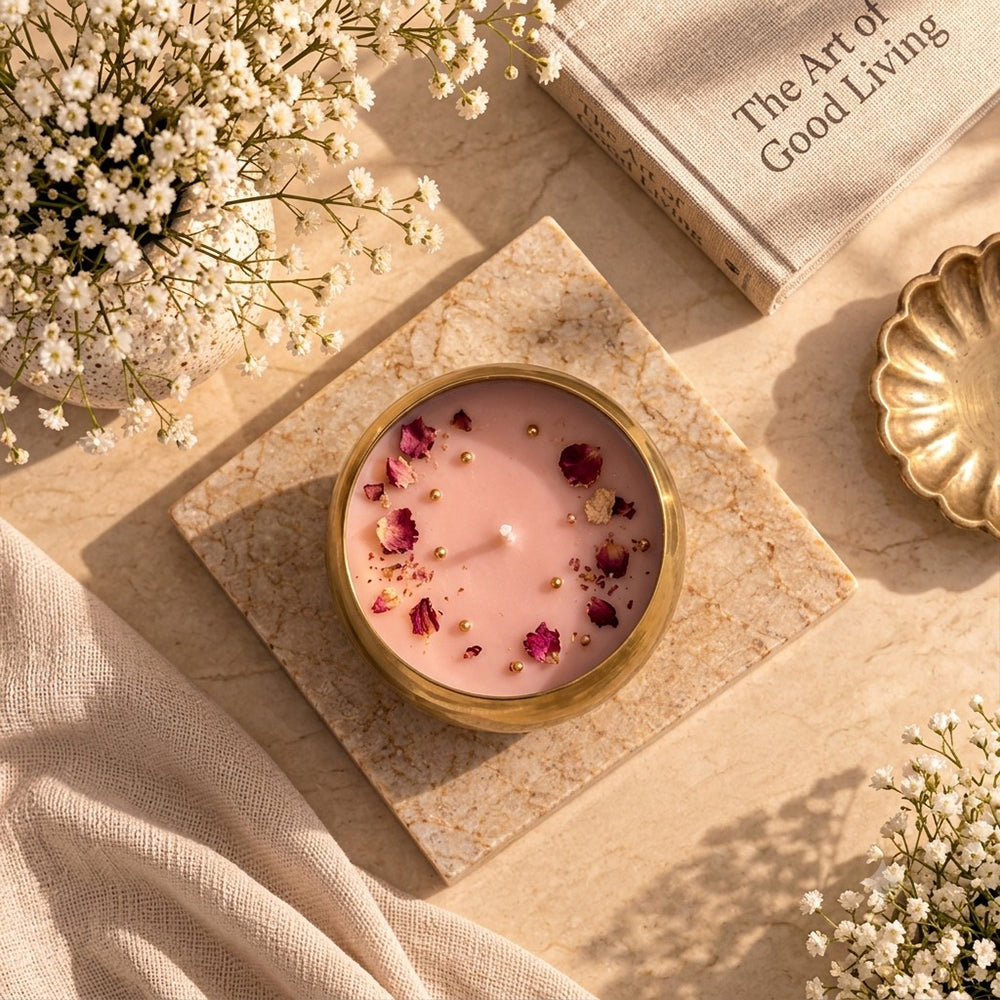 Rose Petal Gold Metallic Hand-Poured Scented Candle