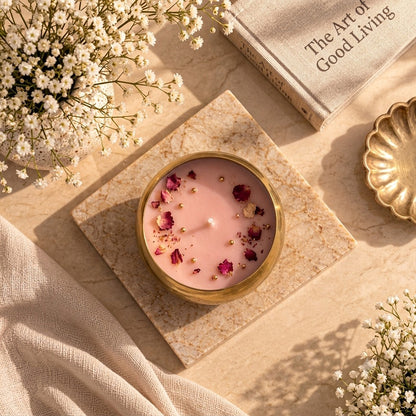 Rose Petal Gold Metallic Hand-Poured Scented Candle