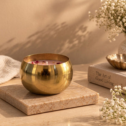 Rose Petal Gold Metallic Hand-Poured Scented Candle