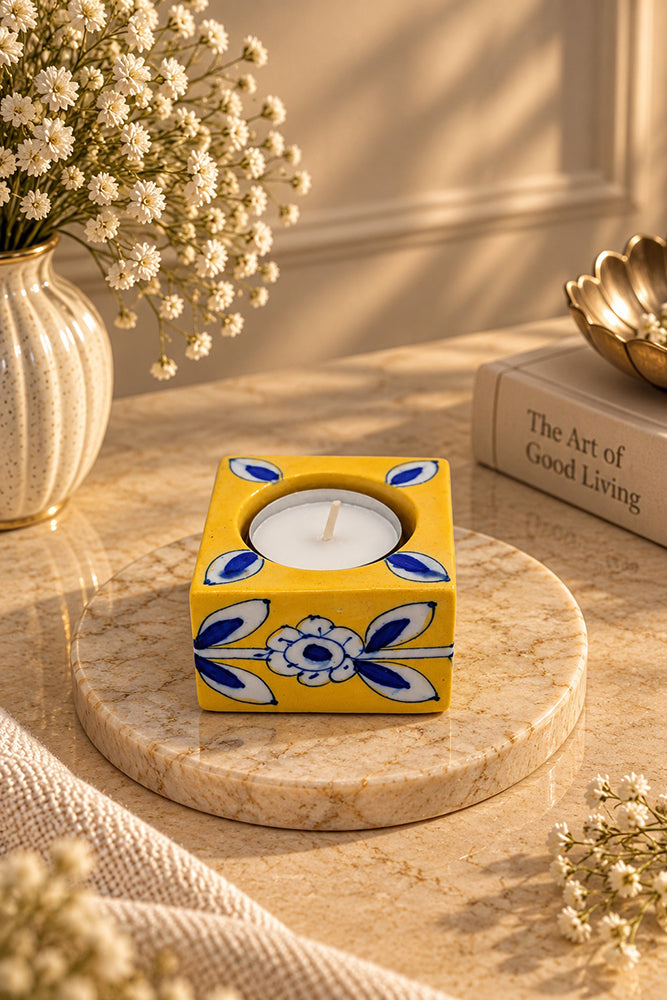 Handmade Blue pottery tea light holder
