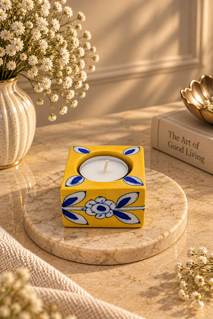 Handmade Blue pottery tea light holder