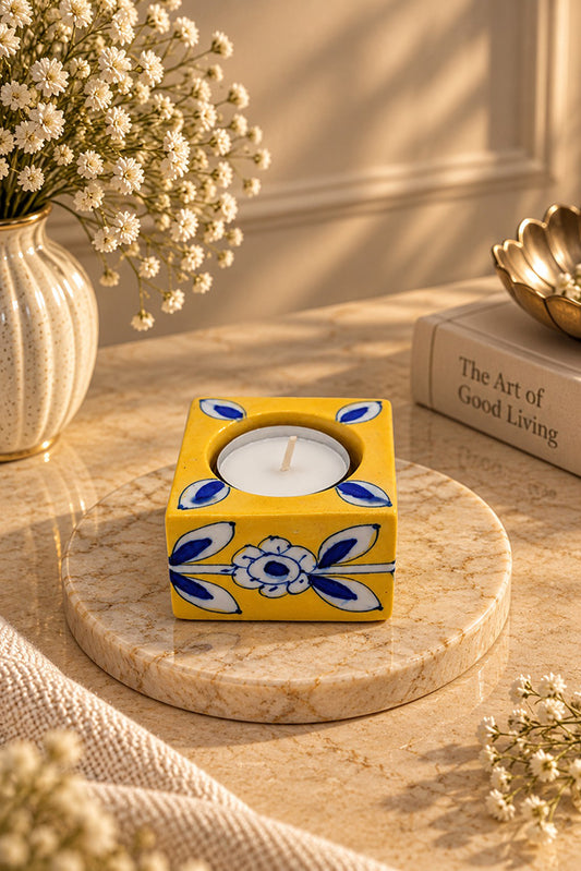 Handmade Blue pottery tea light holder