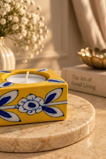 Handmade Blue pottery tea light holder