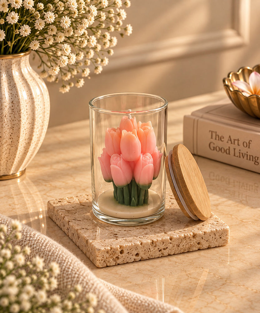Pink Tulip Decorative Candle