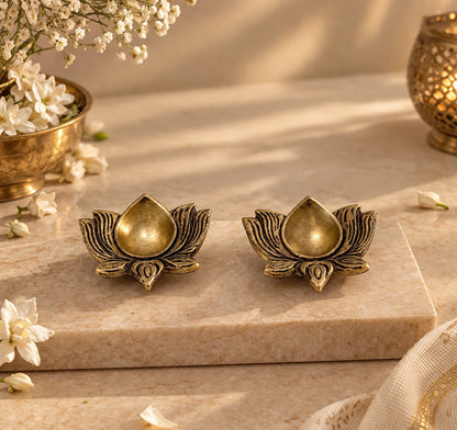 Brass Lotus Diya Set