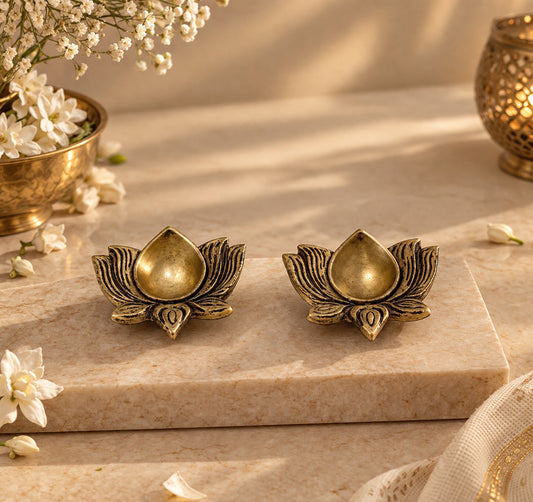 Brass Lotus Diya Set