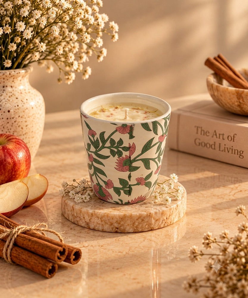 Floral Printed Ceramic Cup Candle