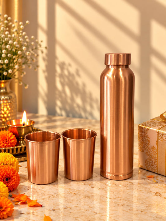 Classic Copper Water Bottle & Tumbler Set