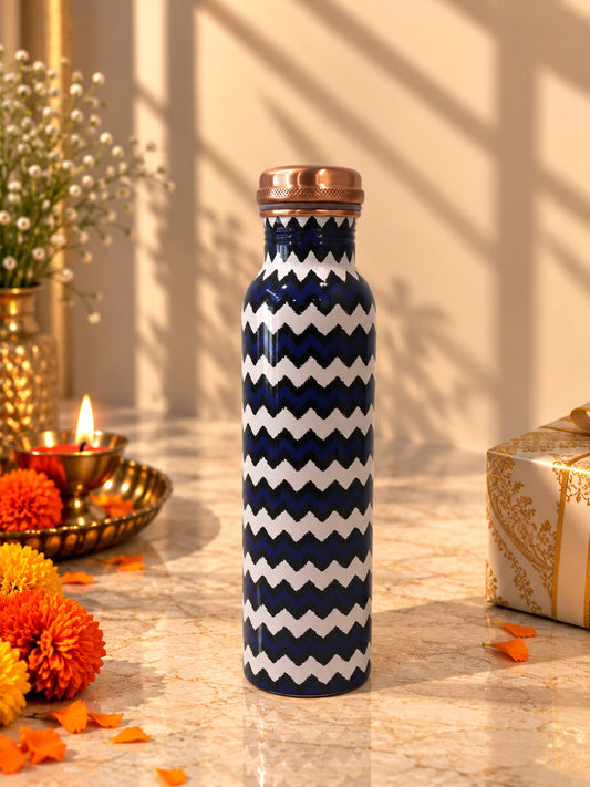 Blue & White Patterned Copper Bottle