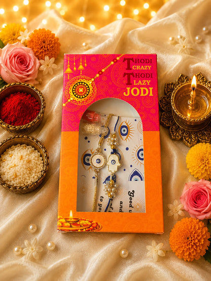 Evil Eye Hamsa Duo Rakhi Set for Bhai-Bhabhi
