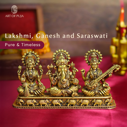 Brass Laxmi Ganesh Sarswati Idol (2.5 Inch)