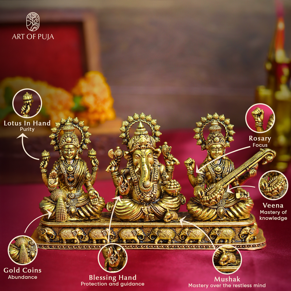 Brass Laxmi Ganesh Sarswati Idol (2.5 Inch)
