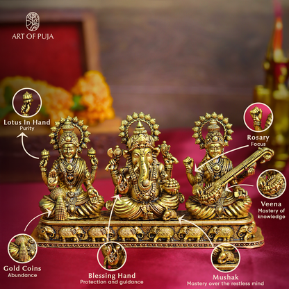 Brass Laxmi Ganesh Sarswati Idol (2.5 Inch)