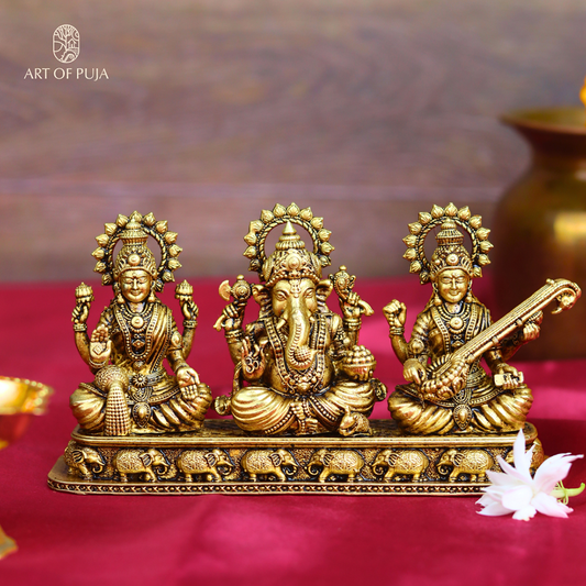 Brass Laxmi Ganesh Sarswati Idol (3 Inch)