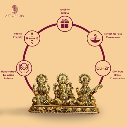 Brass Laxmi Ganesh Sarswati Idol (2.5 Inch)